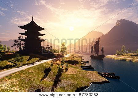 Chinese house in the mountains.