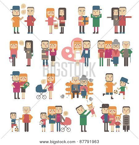 Set of flat people.