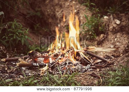 Evening Camping Bonfire With Instagram Style Filter