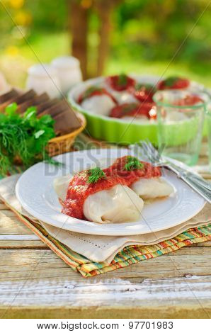 Cabbage Rolls with Tomato Sauce and Dill