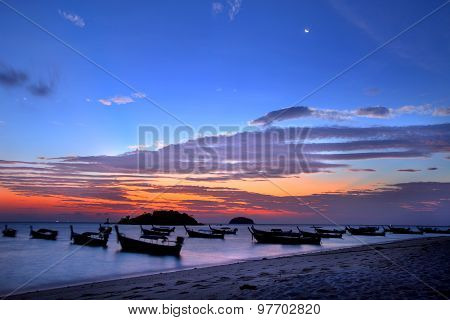 Before Sunset With Twilight At Andaman Sea, Thailand