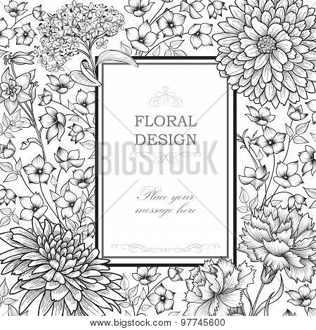 Floral Background. Flower Bouquet Vintage Cover. Flourish Card With Copy Space.