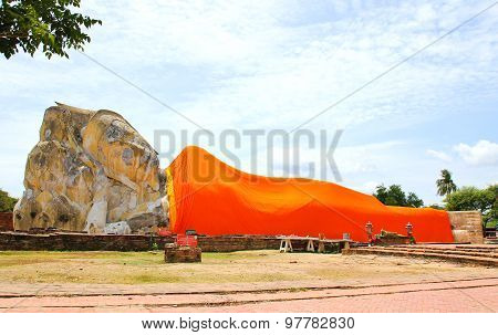 Reclining Buddha Of Wat Lokaya Sutha In Ayutthaya, Thailand.