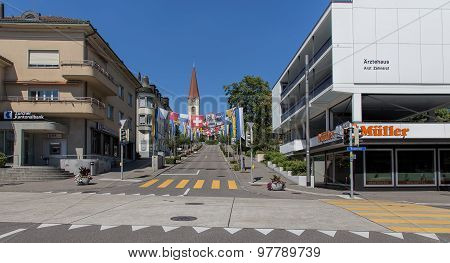 Street Decorated With Flags