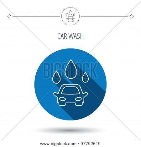 Car wash icon. Cleaning station with water drops