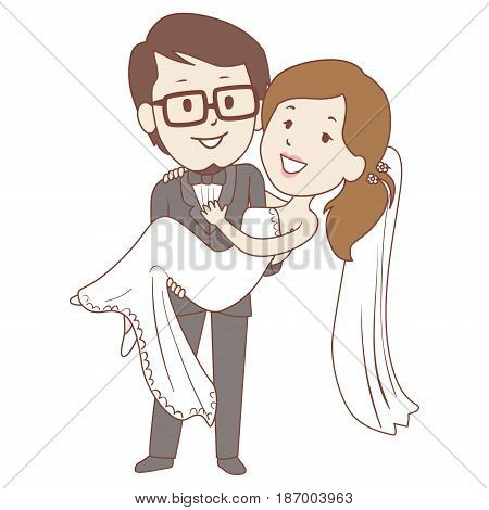 Vector Illustration of Groom carrying his Bride