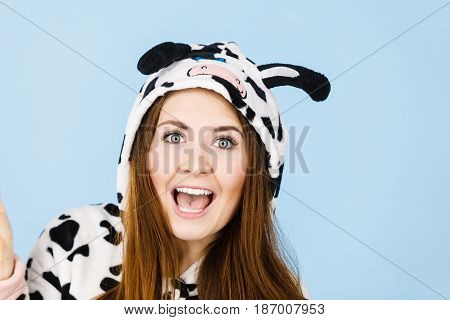 Woman Wearing Pajamas Cartoon Smiling