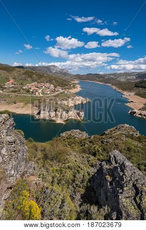 landscape of lake camporredondo in Palencia Castilla y León Spain.