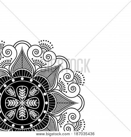 Asian culture inspired  wedding makeup mandala henna tattoo decoration flower shape made out of leaves, hearts in  black ans white symbolizing happiness, love and spiritual life , zen , inner peace