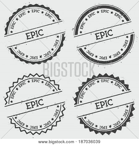 Epic Insignia Stamp Isolated On White Background. Grunge Round Hipster Seal With Text, Ink Texture A