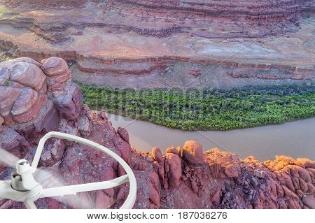 aerial photography concept - Canyon of Colorado River near Moab, Utah with a drone proppeler