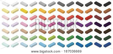 Children brick toy simple colorful bricks 6x2 high, isolated on white background