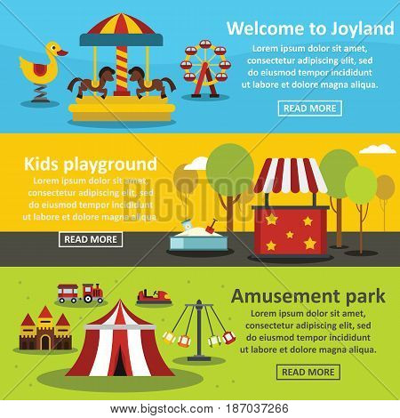 Kids playground banner horizontal concept set. Flat illustration of 3 kids playground vector banner horizontal concepts for web