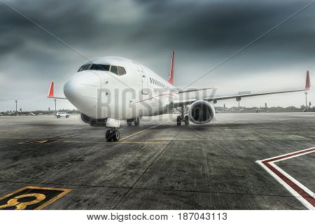 Airplane ready for boarding in a airport hub. Airplane ready for pushback in a airport hub.