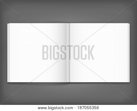 Vector blank of open magazine on neutral grey background. Square format. Using mesh. Template
