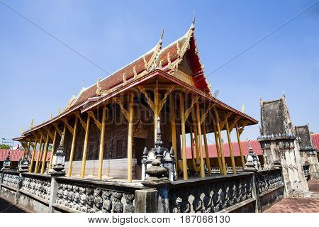 Wat Guti BangkemTemple in Thailand. Khao yoi phetchaburi Thailand.Teak wood church