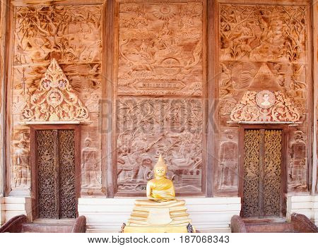 Wat Guti BangkemTemple in Thailand. Khao yoi phetchaburi Thailand.Teak wood church