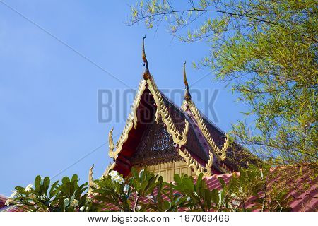 Wat Guti BangkemTemple in Thailand. Khao yoi phetchaburi Thailand.Teak wood church
