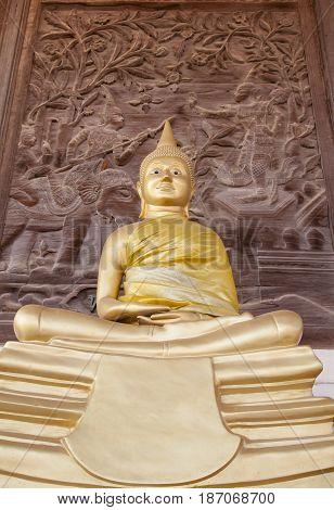 Wat Guti Bangkem Temple in Thailand. Khao yoi phetchaburi Thailand.Teak Wood background