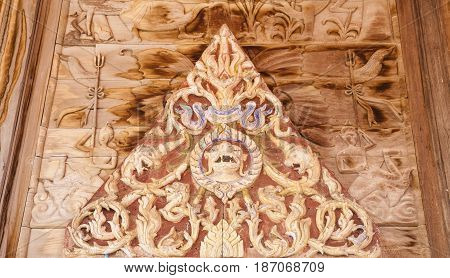 Wat Guti BangkemTemple in Thailand. Khao yoi phetchaburi Thailand.Teak wood church Wood background