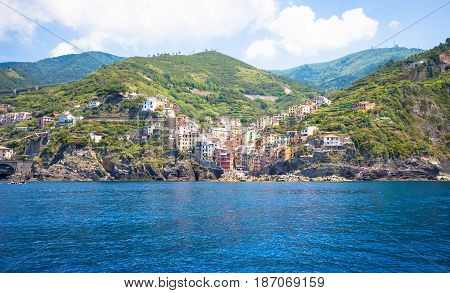 Riomaggiore In Cinque Terre, Italy - Summer 2016 - View From The Sea