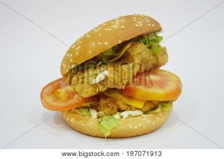 Tasty Chicken Burger on plain background - Can be used for websites, magazine, brochures or flyers