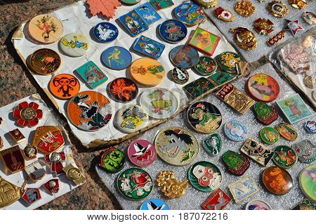 Tver Russia - may 07.2017. Trade badge of the times of the USSR