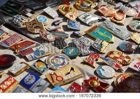 Tver Russia - may 07.2017. Trade badge of the times of the USSR