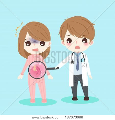 cute cartoon doctor and patient with intestine health concept