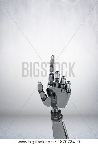3d Digital composite of  Robot hand pointing with grey background