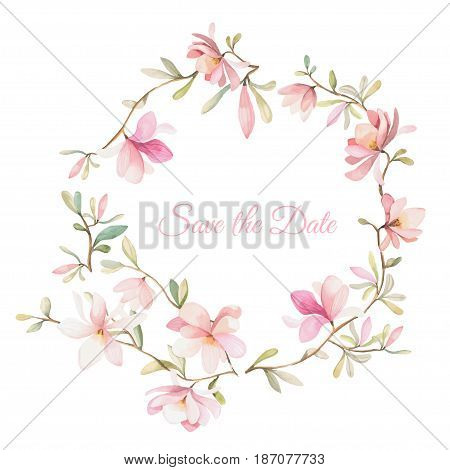 wreath of flowers in watercolor style on white background. handdrawn illustration