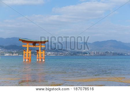 Itsukushima Shrine with sunshine