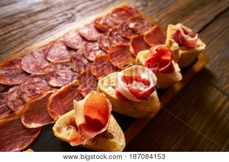 Iberian sausages and ham board Tapas from spain