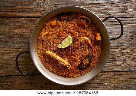 Fideua seafood Paella recipe for two from Valencia Spain
