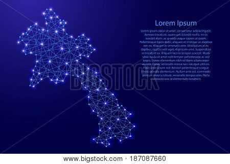 Map of Laos from polygonal blue lines and glowing stars vector illustration