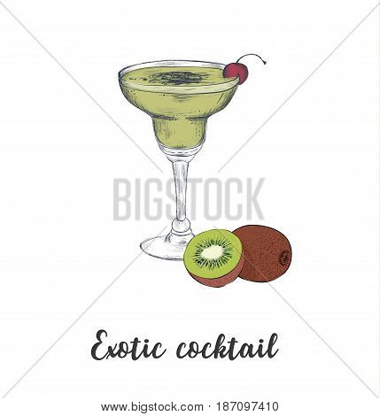 skech cocktail kiwi. Sketch cocktails vector art