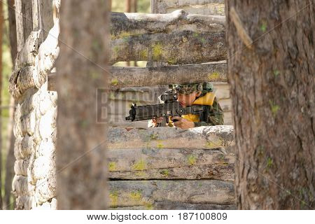 Gomel, Belarus - May 15, 2017: Children And Adults Play The Collective Game Lasertag In The Open Air