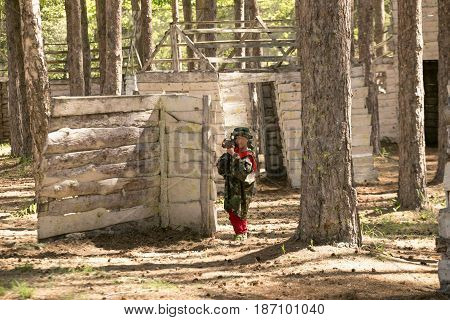 Gomel, Belarus - May 15, 2017: Children And Adults Play The Collective Game Lasertag In The Open Air