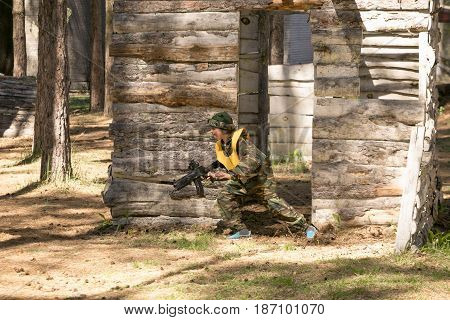 Gomel, Belarus - May 15, 2017: Children And Adults Play The Collective Game Lasertag In The Open Air