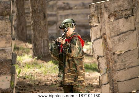 Gomel, Belarus - May 15, 2017: Children And Adults Play The Collective Game Lasertag In The Open Air
