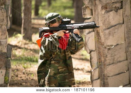 Gomel, Belarus - May 15, 2017: Children And Adults Play The Collective Game Lasertag In The Open Air