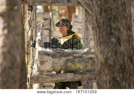 Gomel, Belarus - May 15, 2017: Children And Adults Play The Collective Game Lasertag In The Open Air