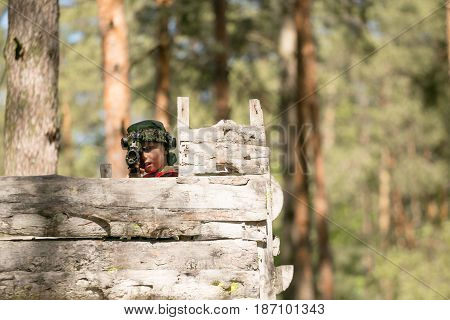 Gomel, Belarus - May 15, 2017: Children And Adults Play The Collective Game Lasertag In The Open Air