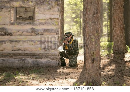 Gomel, Belarus - May 15, 2017: Children And Adults Play The Collective Game Lasertag In The Open Air