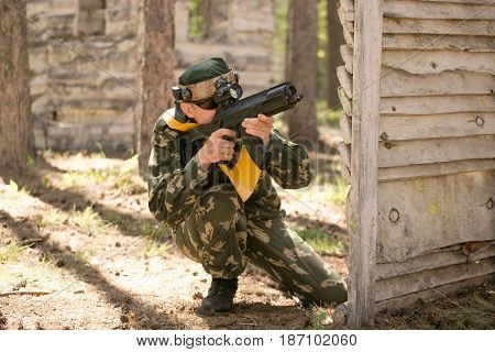 Gomel, Belarus - May 15, 2017: Children And Adults Play The Collective Game Lasertag In The Open Air