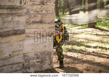 Gomel, Belarus - May 15, 2017: Children And Adults Play The Collective Game Lasertag In The Open Air