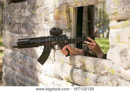 Gomel, Belarus - May 15, 2017: Children And Adults Play The Collective Game Lasertag In The Open Air