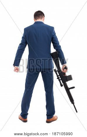 Back View Of Accountant Armed With A Rifle
