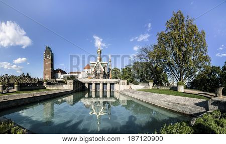 Famous Art Nouveau Buildings And Orthodox Church At The Mathildenhoehe In Darmstadt