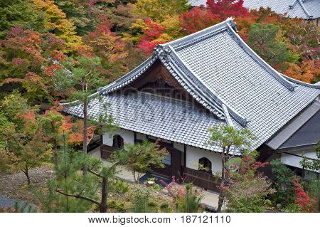 Scenic Top View Of Enkoji Temple And North Kyoto City Skyline During Autumn